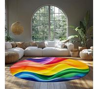 UERWOWELL Colorful Stripes Round Carpets 160cm Vibrant Colors Rainbow Wave Print Thin Washable Circle Rug for Living Room Bedroom Classroom