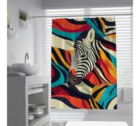 UERWOWELL Colorful Zebra Shower Curtain Psychedelic Mid Century Modern Animals Pattern Bath Curtains Geometric Portrait Design Bathroom Decoration Waterproof W180xL200 cm