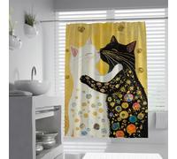 UERWOWELL Contemporary Abstract Shower Curtain Cute Kissing Kittens Mosaic Dot Pattern Shower Curtain Romantic Bathroom Decor Polyester Fabric W200xL200 cm