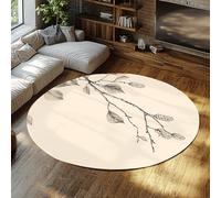 UERWOWELL Cream Round Rugs Non Slip Washable Minimalist Style Branch and Leaf Pattern Thin Floor Carpet for Bedroom Living Study Room Office 160cm