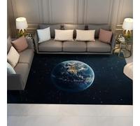 UERWOWELL Deep Space Area Rug 180x270cm Blue Earth & Starry Sky Print Carpets with Rubber Backing Washable Thin Non-Slip Floor Decor for Study Room