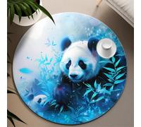 UERWOWELL Dream Style Round Rug 240cm Blue Bamboo Forest Cute Panda Pattern Thin Carpets for Living Dining Room Bedroom Washable Non Slip