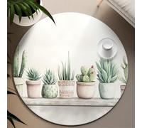 UERWOWELL Easy Clean Round Rugs Tropical Green Cactus & Succulent Plant Pot Pattern Thin Carpet for Living Room Bedroom Kitchen Classroom 160cm