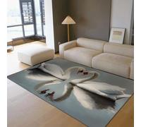 UERWOWELL Elegant Bird Carpet s White Swans Water Reflection Art Printed Washable Low Pile Rug 160x200cm Romantic Swan Pair Living Room Bedroom Decor