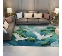 UERWOWELL Elegant Cranes Floor Mat 200x300cm White Cranes Soaring Among Verdant Pines & Wispy Clouds Print Low Pile Rugs Tea Meditation Room Decor