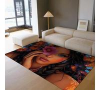 UERWOWELL Ethnic Portrait Area Rugs 140x200cm Mysterious Lady with Multicolor Blossoms Print Low Pile Carpet for Makeup Room Bedroom Boho Decor