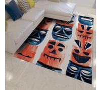 UERWOWELL Exotic Style Throw Rugs 60x120cm Abstract Face Pattern Low Pile Floor Carpet for Living Room Bedroom Colorful Ethnic Tribal Decor Door Mat