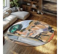 UERWOWELL Famous Painting Round Rug 150cm The Woman Seated on the Balcony Green Umbrella Violet Stockings Print Thin Floor Mats for Dorm Balcony