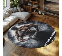 UERWOWELL Fitness Style 240cm Round Rugs Strong Man Muscle Graphic Thin Carpet for Living Room Bedroom Office Gym High Traffic Areas Washable