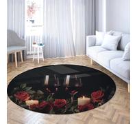 UERWOWELL Flowers & Plants Round Rugs 240cm Romantic Evening Candlelight Red Roses Print Thin Circle Carpet for Bedroom Living Room Restaurant