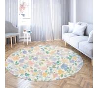 UERWOWELL Flowers & Plants Round Rugs Non Slip Washable Boho Style Wildflowers Pattern Thin Floor Carpet for Bedroom Living Laundry Room 100cm