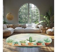 UERWOWELL Foldable Round Rugs Tropical Green Cactus & Succulent Plant Pot Pattern Low Pile Carpet for Living Nursery Room Bedroom Kitchen 90cm