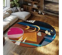 UERWOWELL Geometric Round Rug 150cm Abstract Colorful Blocks Classic Famous Painting Print Low Pile Floor Mats for Living Study Rooms Classroom