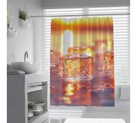 UERWOWELL Golden Abstract Shower Curtain Soft Focus Light Pattern Shower Curtains for Contemporary Bathroom Translucent Ice Cubes Bath Curtain Washable Fabric W240xL180 cm