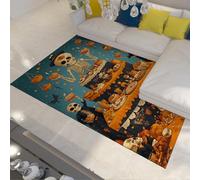 UERWOWELL Halloween Vintage 150x240cm Area Rugs Day of the Dead Gourmet Feast and Skeleton Pattern Floor Mat Washable Thin Carpet for Dining Room