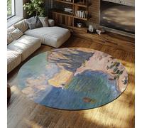 UERWOWELL Impressionist Art Round Rug 200cm Coastal Scenery Classic Famous Painting Print Low Pile Floor Mats for Living Study Rooms Bedroom