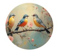 UERWOWELL Indoor 240cm Area Rugs Whimsical Elegant Round Area Rug for Dining Room Decor Birds on Cherry Blossom Blooms Branch Floor Mat Non Slip Round Rugs for Office Living Room
