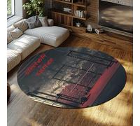 UERWOWELL Industrial Style 150cm Round Rugs Strength Gym Print Thin Carpet for Living Room Office Fitness Spaces High Traffic Areas Portable Foldable