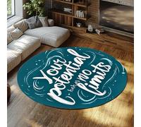UERWOWELL Inspirational Style Round Rugs 100cm Motivational Quote Print Blue and White Carpet for Living Room Bedroom Washable Thin Kitchen Mats