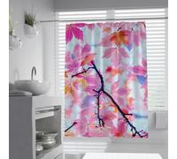 UERWOWELL Japanese Maple Leaf Shower Curtain Vibrant Pink and Orange Fall Foliage Bath Curtain Watercolor Nature Print Bathroom Decor Waterproof W150xL200 cm