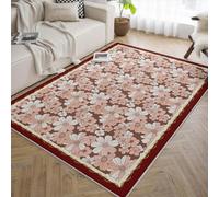 UERWOWELL Large 100x150cm Kitchen Rugs with Red Border Autumn Leaf Pattern Low Pile Carpet Minimalist Nature Style Living Room Decor Machine Wash