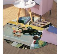 UERWOWELL Large Round Rug 160cm Classic Famous Painting Still LIfe with Flowers and Fruit Print Thin Floor Mats for Living Room Dorm Balcony