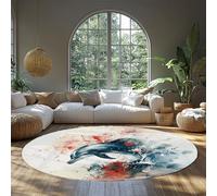 UERWOWELL Low Pile Round Rug Watercolor Art Ocean Waves and Dolphin Pattern Floor Mats for Living Study Room Bedroom Studio Easy Clean 200cm