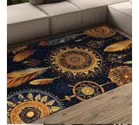 UERWOWELL Magic Feather Area Rug 120x200cm Dreamcatcher Pattern Design Area Rugs Chic Ethnic Pattern Floor Mat for Living Room Bedroom Lounge Machine Washable Carpet Non Slip Low Pile