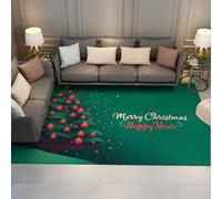 UERWOWELL Merry Christmas 100x150cm Area Rug Green Xmas Tree Red Christmas Balls Pattern Cozy Washable Low Pile Floor Mats for Living Room Bedroom