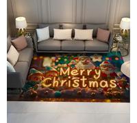 UERWOWELL Merry Christmas 180x250cm Area Rugs Santa Claus and Elf Print Low Pile Floor Mat Soft Washable for Nursery Room Bedroom Festive Cozy Vibes