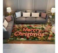 UERWOWELL Merry Christmas 180x340cm Area Rug Colorful Christmas Balls Santa Claus Pattern Cozy Washable Low Pile Floor Mats for Living Room Bedroom