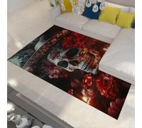 UERWOWELL Mexican Sugar Skull Decor 160x220cm Area Rugs Red Sunflower Pattern Floor Mat Cozy Washable Low Pile Carpet for Living Room Bedroom