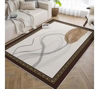 UERWOWELL Mid Century Area Rugs 160x200cm Abstract Line Art Color Blocks Printed Thin Carpet Nordic Style Brown Border Doormat for Hallway Kitchen