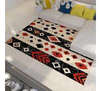 UERWOWELL Minimalist Chevron Mosaic Area Rug 120x150cm Boho Abstract Geometric Floor Rug Flannel Soft Washable Carpet Non Slip Foldable Low Pile for Living Room Bedroom Black and Red