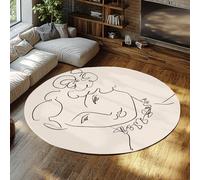 UERWOWELL Minimalist Line Art Round Rug 200cm Classic Famous Painting Abstract Woman Face Print Low Pile Floor Mats for Living Rooms Bathroom