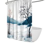 UERWOWELL Minimalist Style Shower Curtain Tranquil Snowy Landscape Misty Mountains Waterproof Polyester Bathroom Shower Curtain Quick Dry with Hooks W180xL200 cm