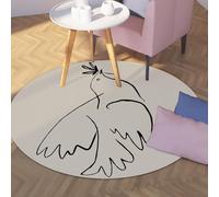 UERWOWELL Minimalistic Line Art Round Rug 160cm Famous Painting Abstract Dove of Peace Print Low Pile Floor Mats for Living Rooms Sofa Non Slip