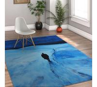 UERWOWELL Modern Abstract Area Rug 100x150cm Walking Man Silhouette Carpets Low Pile Washable Blue Expression Art Floor Decor for Living Room Studio