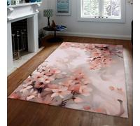 UERWOWELL Modern Boho Style Area Rug Spring Pink Peach Floor Mat for Home Office Flowers Low Pile Soft Carpets Bedroom Living Room Long-Lasting 160x230cm
