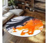 UERWOWELL Modern Fluid Art Round Rugs Abstract Black and Orange Watercolor Low Pile Floor Carpet for Kitchen Hallway Living Tea Room 160cm