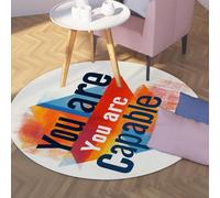 UERWOWELL Modern Inspirational Round Rugs 200cm Colorful Motivational Typography Print Carpet for Living Room Bedroom Decor Low Pile Washable