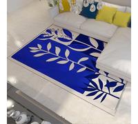 UERWOWELL Modern Minimalist Area Rug Abstract Leaves Blue Rugs for Living Room Home Decor Low Pile Washable Non Slip Carpet Mat for Bedroom 120x180cm