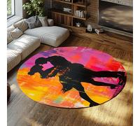 UERWOWELL Multicolor Graffiti Circle Rugs 90cm Elegant Couple Dancing Print Low Pile Mat Non Slip Washable Fashion Street Art Bedroom Floor Decor