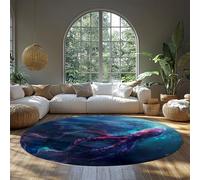 UERWOWELL Mystical Octopus Round Rug Blue Ocean Theme Thin Floor Mats for Laundry Room Bedroom Playroom Dorm Entryway Washable Non Slip 180cm