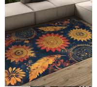 UERWOWELL Mystical Sunflower Feather Area Rug 60x90cm Boho Vintage Decoration Rug Thin Washable Carpet Non Slip Backing Chic Botanical Floor Mat for Living Room Bedroom Lounge Low Pile