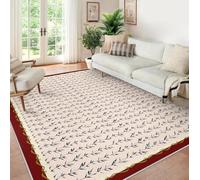 UERWOWELL Natural Leaf Design Indoor Rugs 80x150cm Washable Low Pile Floor Mats Red Border Carpet for Living Room Bedroom Modern Minimalist Home Decor