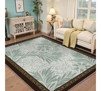 UERWOWELL Non Slip 80x150cm Area Rugs Light Green Plant & Flowers Pattern Thin Carpet for Office Hallway Classic Brown Border Floor Decor Easy Clean