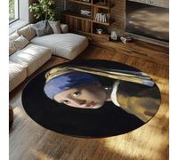 UERWOWELL Non Slip Round Rug 90cm Famous Painting The Girl with a Pearl Earring Print Low Pile Floor Mats for Living Study Rooms Bedroom Office