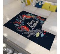 UERWOWELL Nordic Style 100x150cm Area Rug Merry Christmas Red Holly Berries and Birds Pattern Cozy Washable Thin Floor Mats for Living Room Bedroom