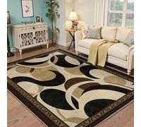 UERWOWELL Nordic Style Thin Rugs 140x200cm Funky Aesthetic Abstract Geometric Print Floor Carpet Brown Border Doormat for Dorm Office Decor Easy Care